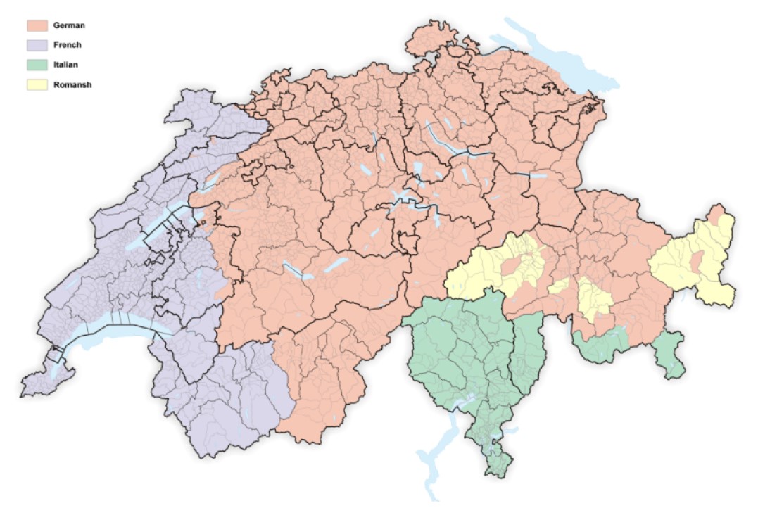 map showing the languages of switzerland